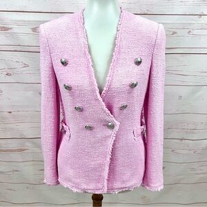 Zara Bloggers Favorite Baby Pink Tweed Military Button Blazer Jacket